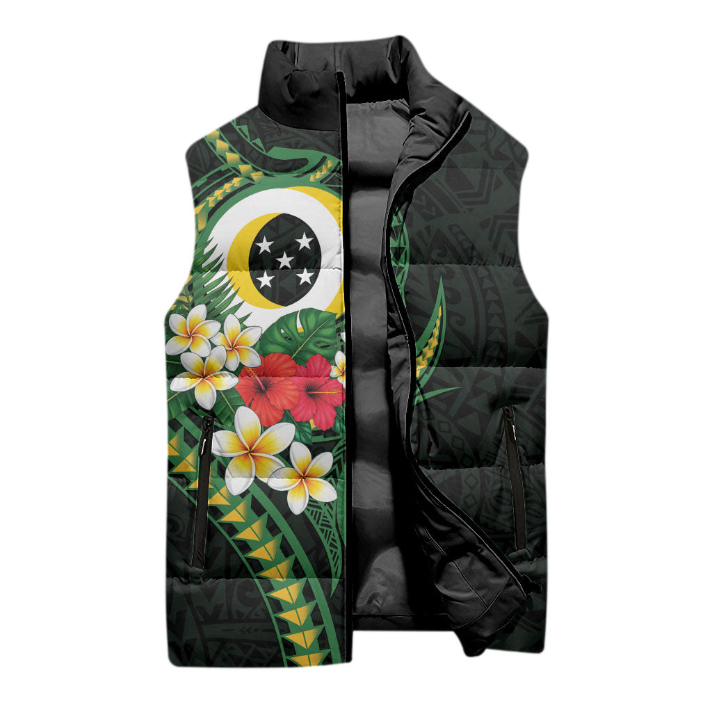 Solomon Islands Western Province Sleeveless Puffer Jacket Polynesian Pattern With Tropical Flowers LT05 - Polynesian Pride