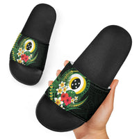 Solomon Islands Western Province Slide Sandals Polynesian Pattern With Tropical Flowers LT05 - Polynesian Pride
