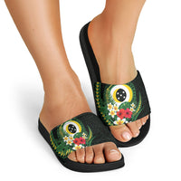 Solomon Islands Western Province Slide Sandals Polynesian Pattern With Tropical Flowers LT05 - Polynesian Pride