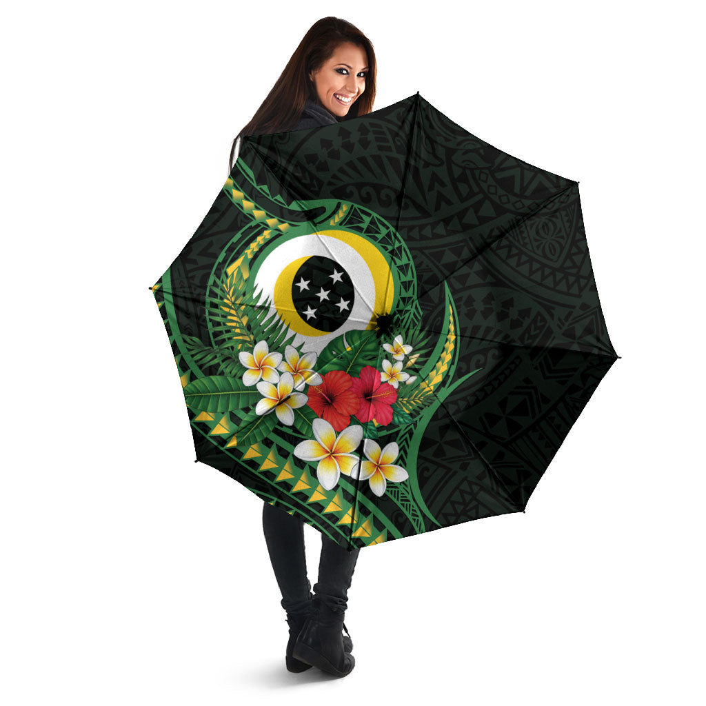 Solomon Islands Western Province Umbrella Polynesian Pattern With Tropical Flowers LT05 - Polynesian Pride