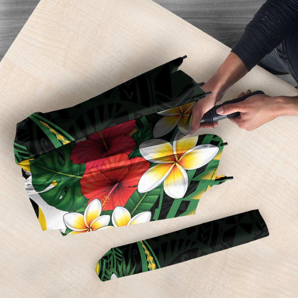 Solomon Islands Western Province Umbrella Polynesian Pattern With Tropical Flowers LT05 - Polynesian Pride