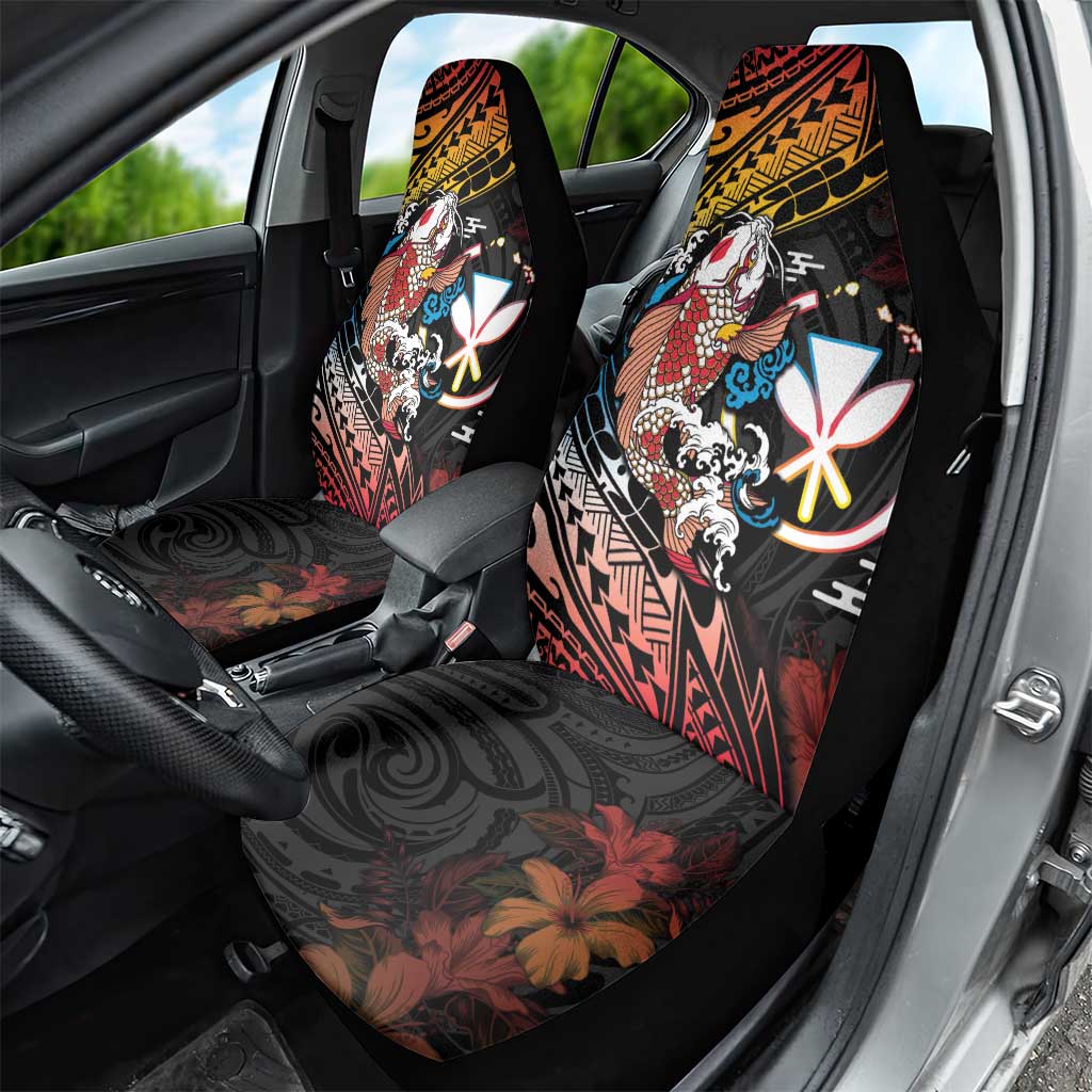 Hawaii And Japan Car Seat Cover Koi Fish With Kanaka Maoli