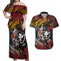 Hawaii And Japan Couples Matching Off Shoulder Maxi Dress and Hawaiian Shirt Koi Fish With Kanaka Maoli LT05 Black - Polynesian Pride