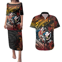 Hawaii And Japan Couples Matching Puletasi and Hawaiian Shirt Koi Fish With Kanaka Maoli LT05 Black - Polynesian Pride