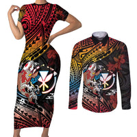 Hawaii And Japan Couples Matching Short Sleeve Bodycon Dress and Long Sleeve Button Shirt Koi Fish With Kanaka Maoli LT05 Black - Polynesian Pride