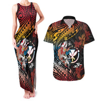 Hawaii And Japan Couples Matching Tank Maxi Dress and Hawaiian Shirt Koi Fish With Kanaka Maoli LT05 Black - Polynesian Pride