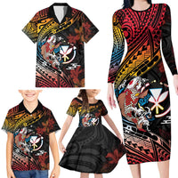Hawaii And Japan Family Matching Long Sleeve Bodycon Dress and Hawaiian Shirt Koi Fish With Kanaka Maoli LT05 - Polynesian Pride