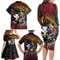 Hawaii And Japan Family Matching Long Sleeve Bodycon Dress and Hawaiian Shirt Koi Fish With Kanaka Maoli LT05 - Polynesian Pride