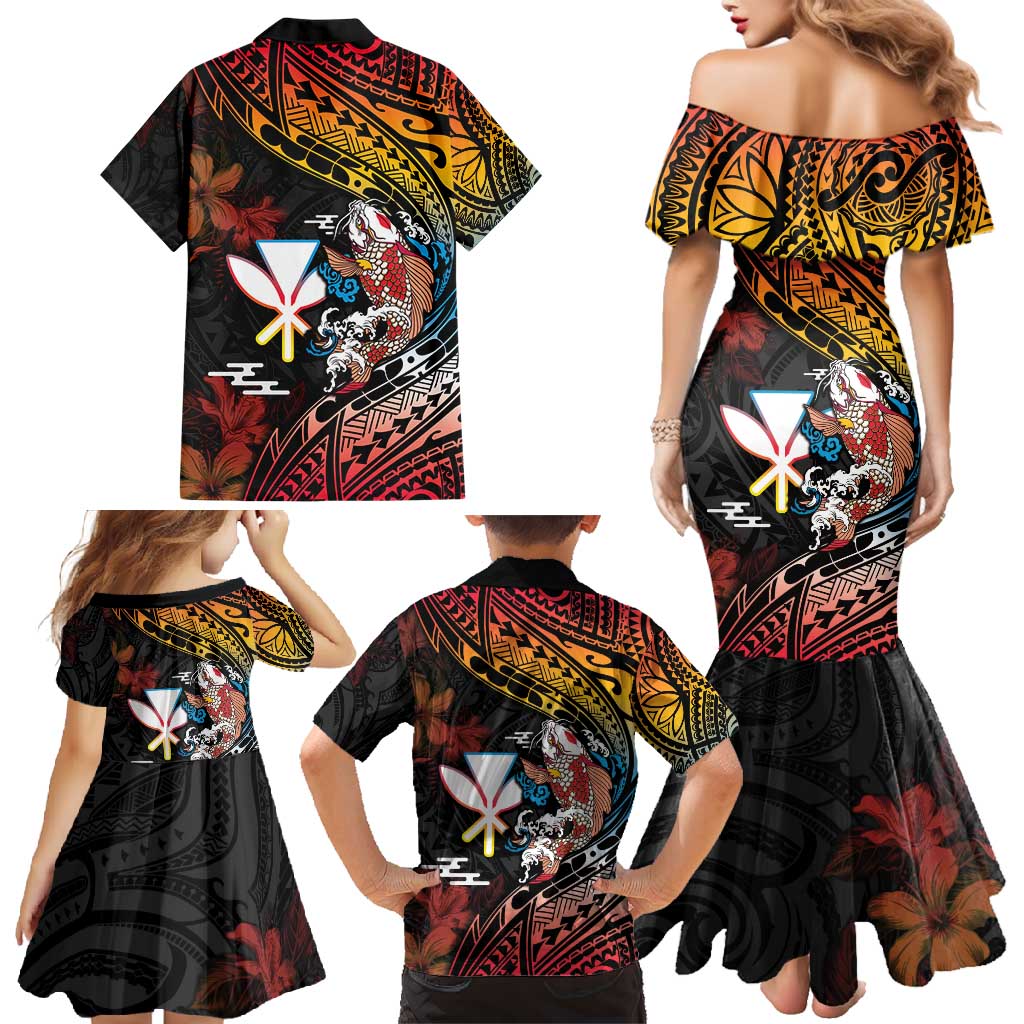 Hawaii And Japan Family Matching Mermaid Dress and Hawaiian Shirt Koi Fish With Kanaka Maoli LT05 - Polynesian Pride