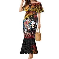 Hawaii And Japan Family Matching Mermaid Dress and Hawaiian Shirt Koi Fish With Kanaka Maoli LT05 Mom's Dress Black - Polynesian Pride