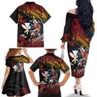 Hawaii And Japan Family Matching Off The Shoulder Long Sleeve Dress and Hawaiian Shirt Koi Fish With Kanaka Maoli LT05 - Polynesian Pride