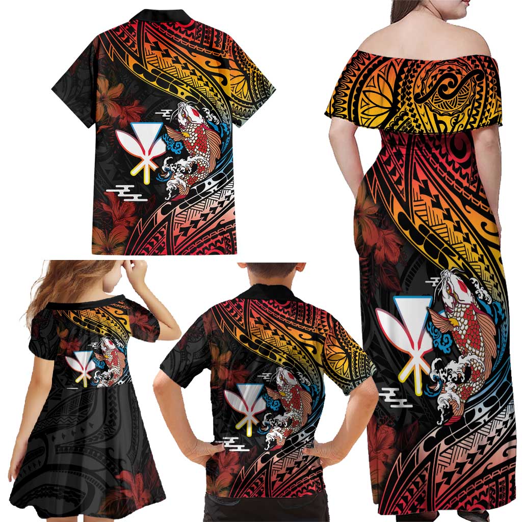 Hawaii And Japan Family Matching Off Shoulder Maxi Dress and Hawaiian Shirt Koi Fish With Kanaka Maoli LT05 - Polynesian Pride