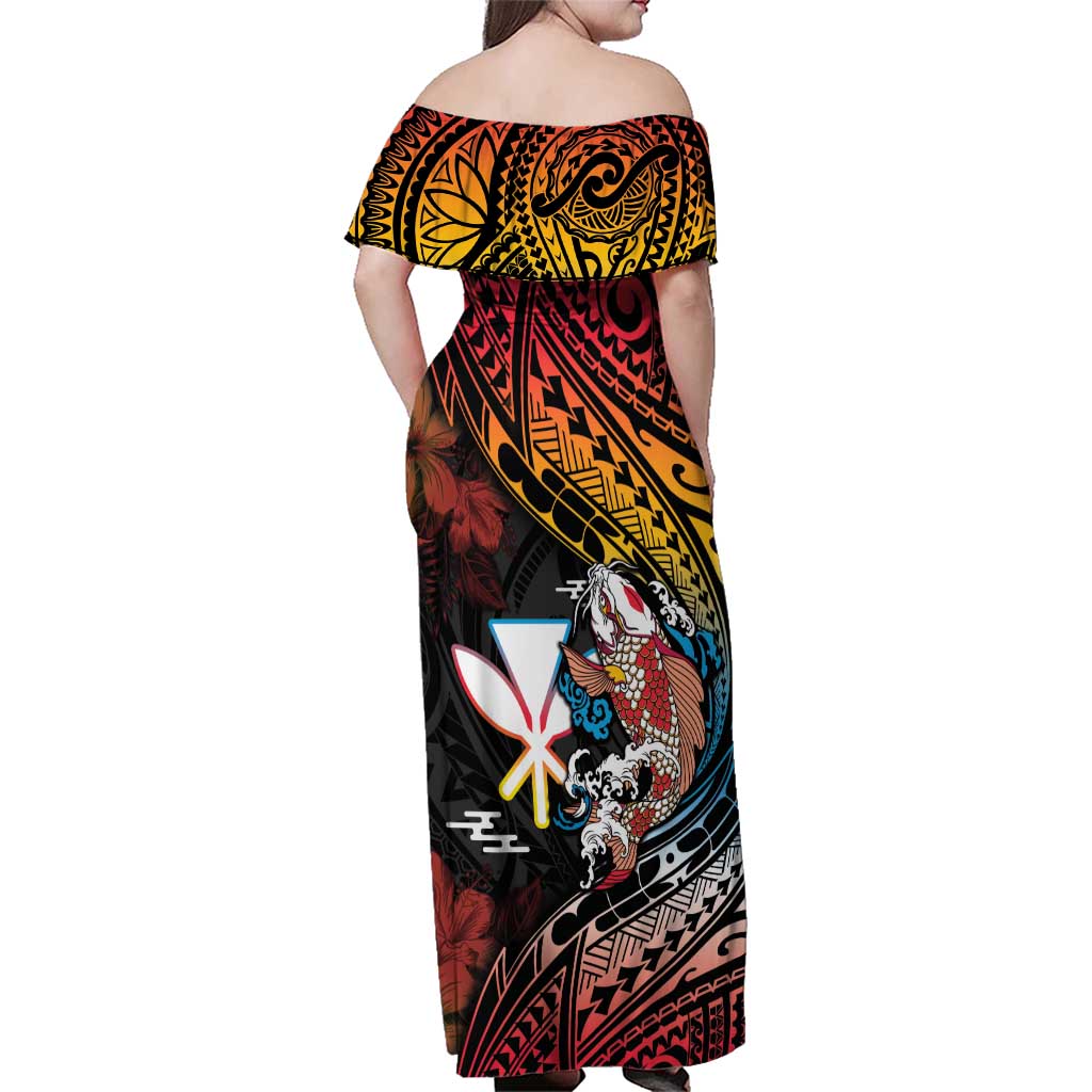 Hawaii And Japan Family Matching Off Shoulder Maxi Dress and Hawaiian Shirt Koi Fish With Kanaka Maoli LT05 - Polynesian Pride