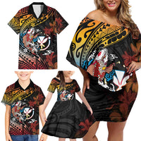 Hawaii And Japan Family Matching Off Shoulder Short Dress and Hawaiian Shirt Koi Fish With Kanaka Maoli LT05 - Polynesian Pride