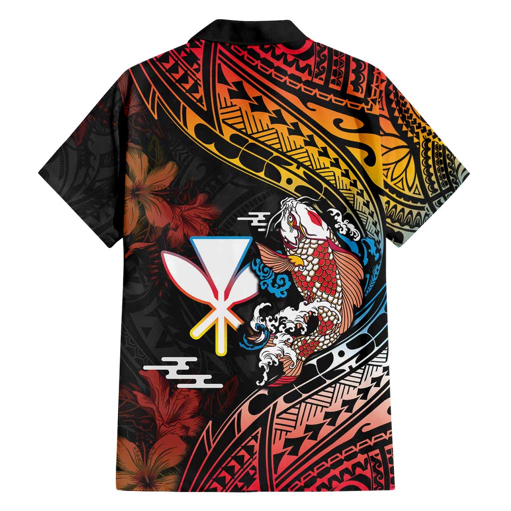 Hawaii And Japan Family Matching Off Shoulder Short Dress and Hawaiian Shirt Koi Fish With Kanaka Maoli LT05 - Polynesian Pride