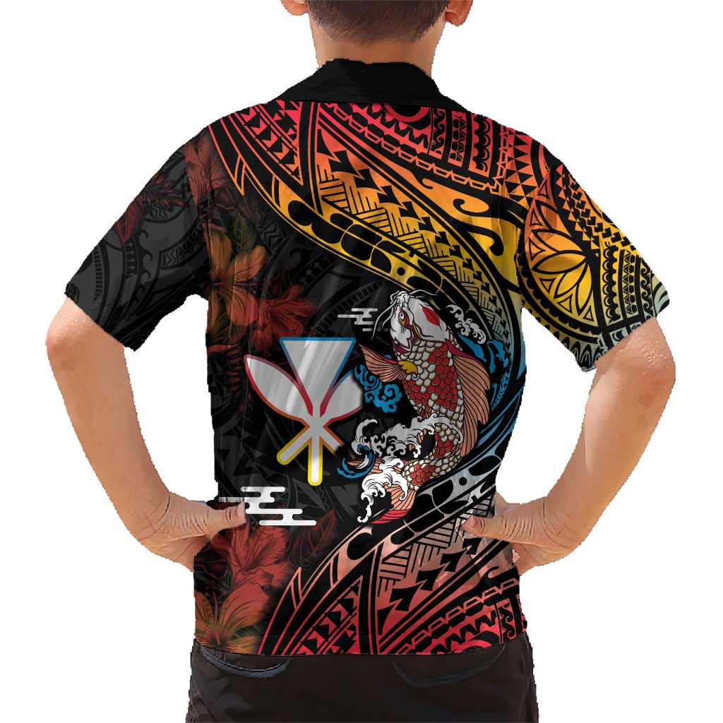 Hawaii And Japan Family Matching Short Sleeve Bodycon Dress and Hawaiian Shirt Koi Fish With Kanaka Maoli LT05 - Polynesian Pride