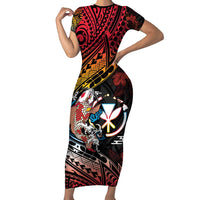 Hawaii And Japan Family Matching Short Sleeve Bodycon Dress and Hawaiian Shirt Koi Fish With Kanaka Maoli LT05 Mom's Dress Black - Polynesian Pride