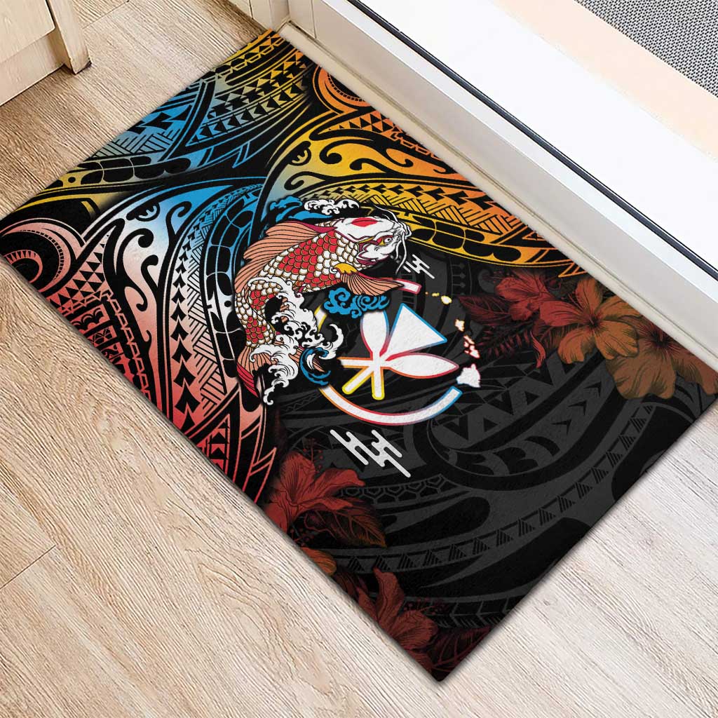 Hawaii And Japan Rubber Doormat Koi Fish With Kanaka Maoli