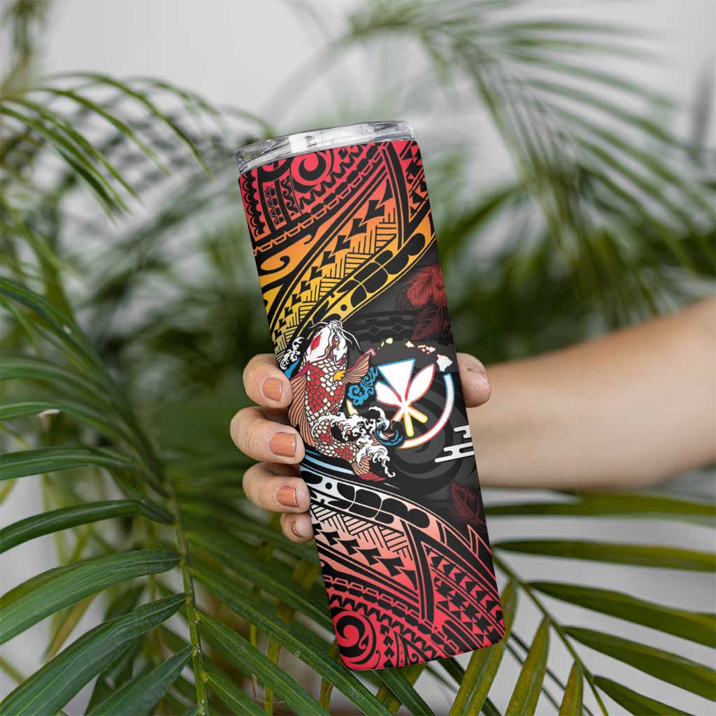 Hawaii And Japan Skinny Tumbler Koi Fish With Kanaka Maoli LT05 - Polynesian Pride
