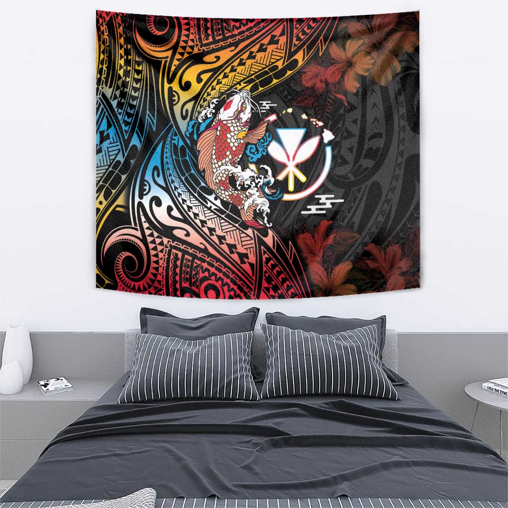 Hawaii And Japan Tapestry Koi Fish With Kanaka Maoli LT05 - Polynesian Pride