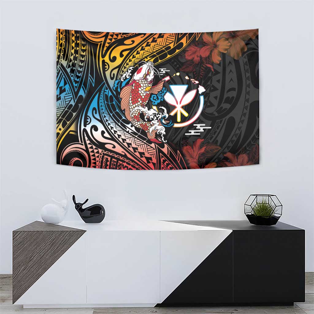 Hawaii And Japan Tapestry Koi Fish With Kanaka Maoli LT05 - Polynesian Pride