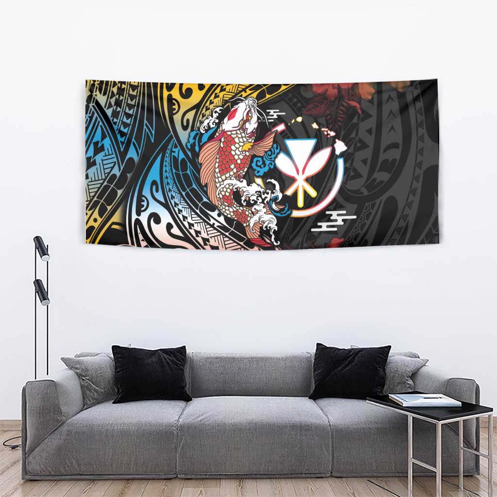Hawaii And Japan Tapestry Koi Fish With Kanaka Maoli LT05 - Polynesian Pride