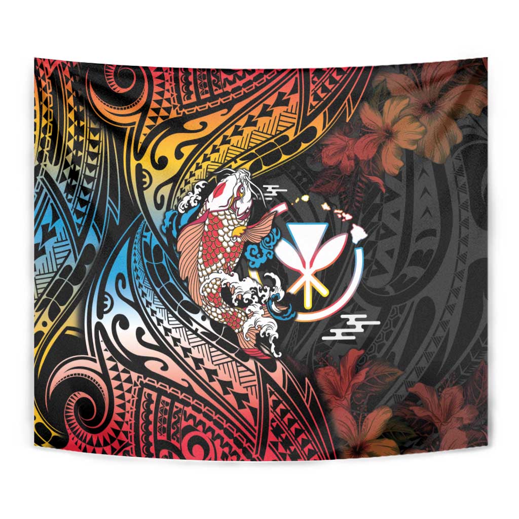 Hawaii And Japan Tapestry Koi Fish With Kanaka Maoli LT05 - Polynesian Pride