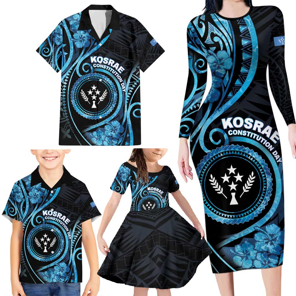 Personalised Kosrae Constitution Day Family Matching Long Sleeve Bodycon Dress and Hawaiian Shirt Ocean Floral Pattern LT05 - Polynesian Pride