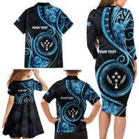 Personalised Kosrae Constitution Day Family Matching Long Sleeve Bodycon Dress and Hawaiian Shirt Ocean Floral Pattern LT05 - Polynesian Pride