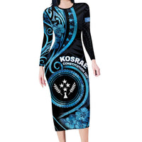 Personalised Kosrae Constitution Day Family Matching Long Sleeve Bodycon Dress and Hawaiian Shirt Ocean Floral Pattern LT05 Mom's Dress Black - Polynesian Pride