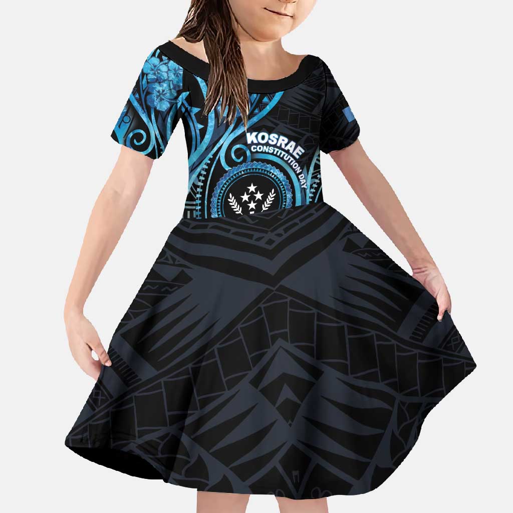 Personalised Kosrae Constitution Day Family Matching Mermaid Dress and Hawaiian Shirt Ocean Floral Pattern LT05 Daughter's Dress Black - Polynesian Pride
