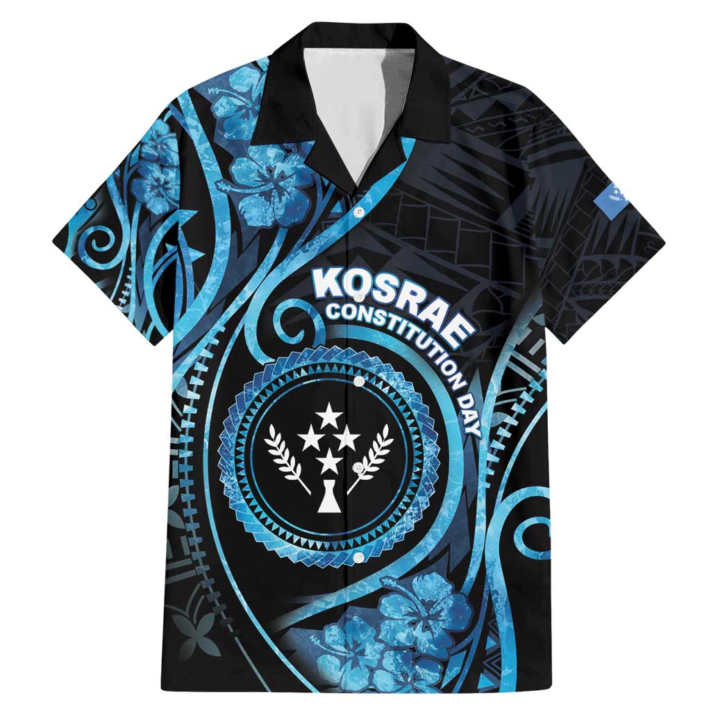 Personalised Kosrae Constitution Day Family Matching Mermaid Dress and Hawaiian Shirt Ocean Floral Pattern LT05 Dad's Shirt - Short Sleeve Black - Polynesian Pride