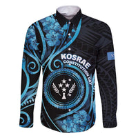 Personalised Kosrae Constitution Day Family Matching Mermaid Dress and Hawaiian Shirt Ocean Floral Pattern LT05 Dad's Shirt - Long Sleeve Black - Polynesian Pride