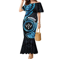 Personalised Kosrae Constitution Day Family Matching Mermaid Dress and Hawaiian Shirt Ocean Floral Pattern LT05 Mom's Dress Black - Polynesian Pride