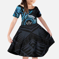 Personalised Kosrae Constitution Day Family Matching Off The Shoulder Long Sleeve Dress and Hawaiian Shirt Ocean Floral Pattern LT05 Daughter's Dress Black - Polynesian Pride