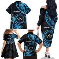 Personalised Kosrae Constitution Day Family Matching Off The Shoulder Long Sleeve Dress and Hawaiian Shirt Ocean Floral Pattern LT05 - Polynesian Pride