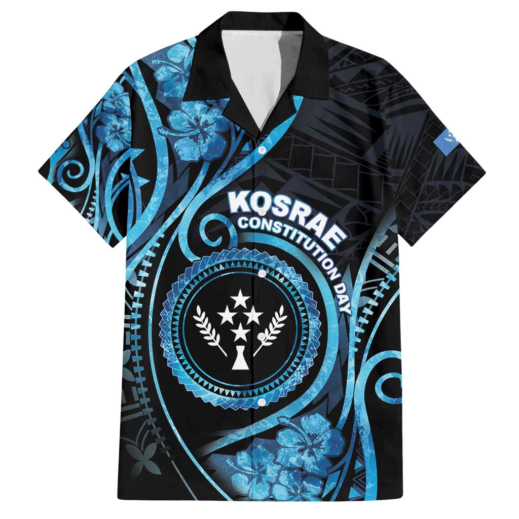 Personalised Kosrae Constitution Day Family Matching Off Shoulder Short Dress and Hawaiian Shirt Ocean Floral Pattern LT05 Dad's Shirt - Short Sleeve Black - Polynesian Pride
