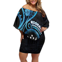 Personalised Kosrae Constitution Day Family Matching Off Shoulder Short Dress and Hawaiian Shirt Ocean Floral Pattern LT05 Mom's Dress Black - Polynesian Pride