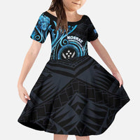 Personalised Kosrae Constitution Day Family Matching Short Sleeve Bodycon Dress and Hawaiian Shirt Ocean Floral Pattern LT05 Daughter's Dress Black - Polynesian Pride