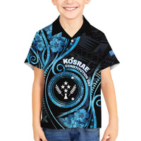 Personalised Kosrae Constitution Day Family Matching Short Sleeve Bodycon Dress and Hawaiian Shirt Ocean Floral Pattern LT05 Son's Shirt Black - Polynesian Pride