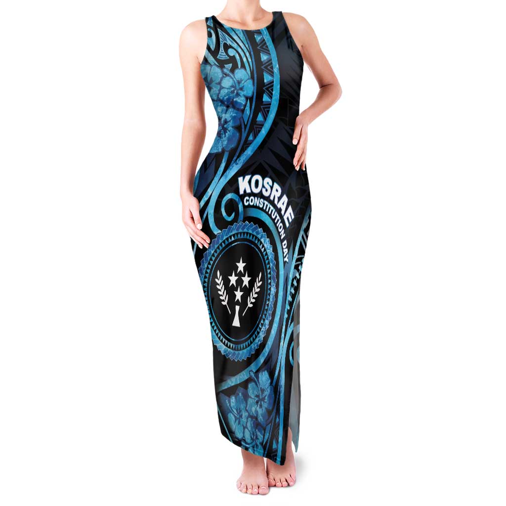 Personalised Kosrae Constitution Day Family Matching Tank Maxi Dress and Hawaiian Shirt Ocean Floral Pattern LT05 Mom's Dress Black - Polynesian Pride