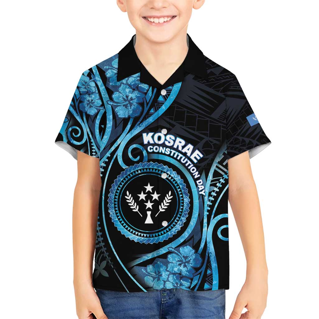 Personalised Kosrae Constitution Day Family Matching Tank Maxi Dress and Hawaiian Shirt Ocean Floral Pattern LT05 Son's Shirt Black - Polynesian Pride