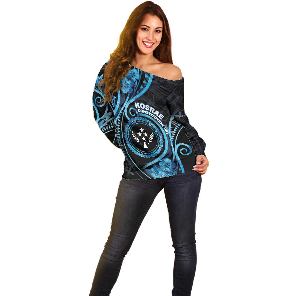Personalised Kosrae Constitution Day Off Shoulder Sweater Ocean Floral Pattern