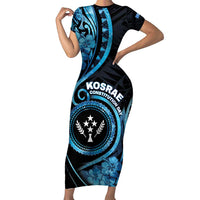Personalised Kosrae Constitution Day Short Sleeve Bodycon Dress Ocean Floral Pattern LT05 Long Dress Black - Polynesian Pride