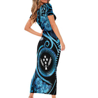 Personalised Kosrae Constitution Day Short Sleeve Bodycon Dress Ocean Floral Pattern LT05 - Polynesian Pride