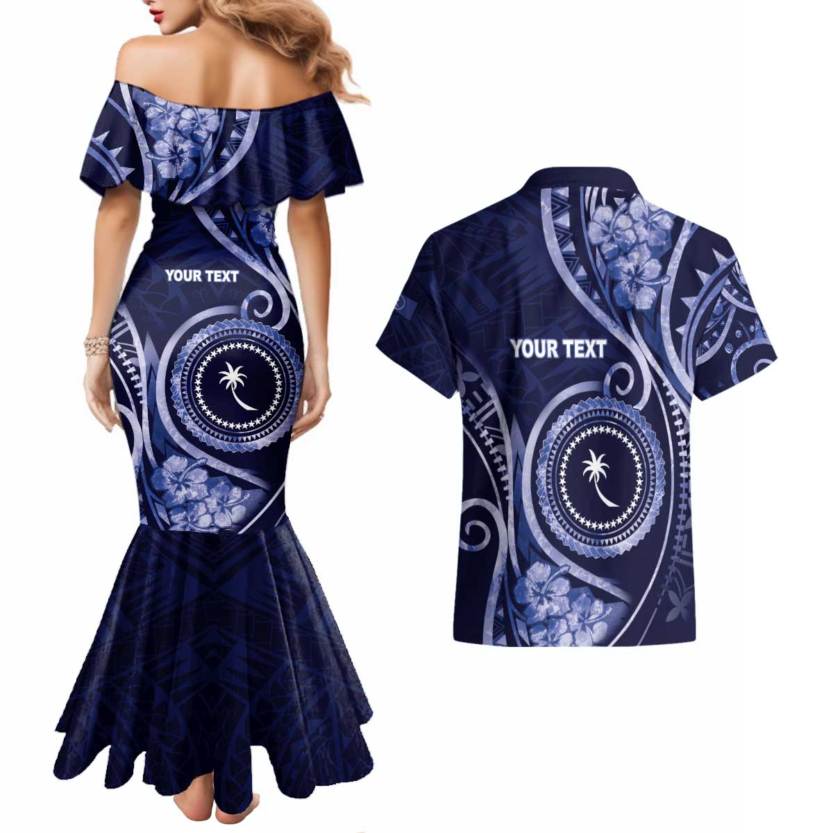 Personalised FSM Chuuk Couples Matching Mermaid Dress and Hawaiian Shirt Ocean Floral Pattern LT05 - Polynesian Pride
