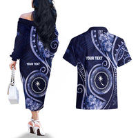 Personalised FSM Chuuk Couples Matching Off The Shoulder Long Sleeve Dress and Hawaiian Shirt Ocean Floral Pattern LT05 - Polynesian Pride