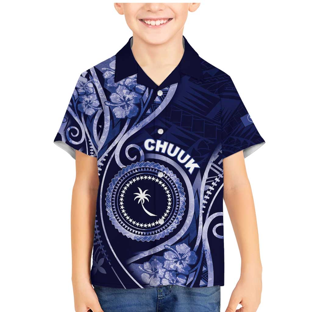 Personalised FSM Chuuk Family Matching Mermaid Dress and Hawaiian Shirt Ocean Floral Pattern LT05 Son's Shirt Navy - Polynesian Pride