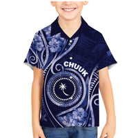 Personalised FSM Chuuk Family Matching Mermaid Dress and Hawaiian Shirt Ocean Floral Pattern LT05 Son's Shirt Navy - Polynesian Pride