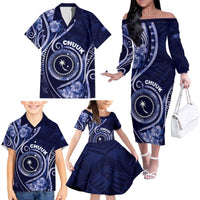Personalised FSM Chuuk Family Matching Off The Shoulder Long Sleeve Dress and Hawaiian Shirt Ocean Floral Pattern LT05 - Polynesian Pride